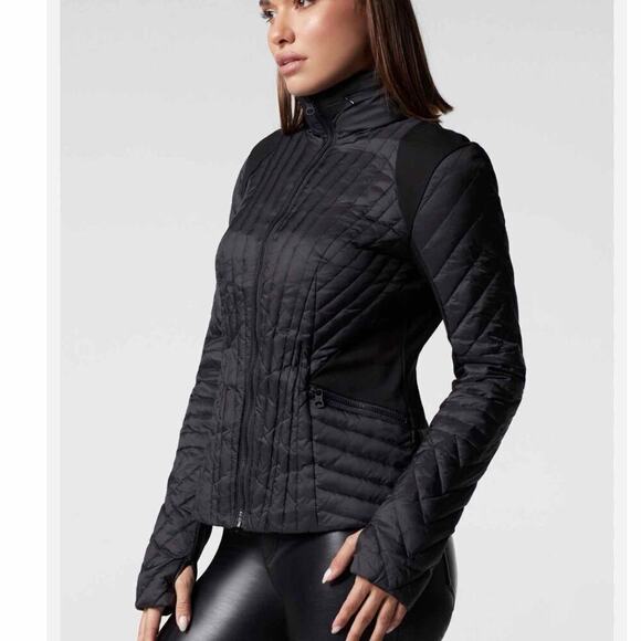 Blanc Noir Motion Panel Zip Puffer Jacket Black Hooded Size XS Mixed Media - Picture 9 of 14